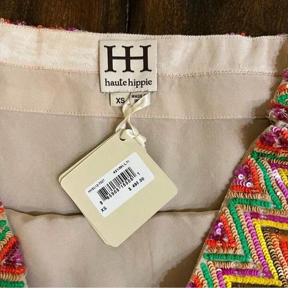 Haute Hippie Sequin Chevron Mini Skirt Silk NWT - Picture 3 of 6